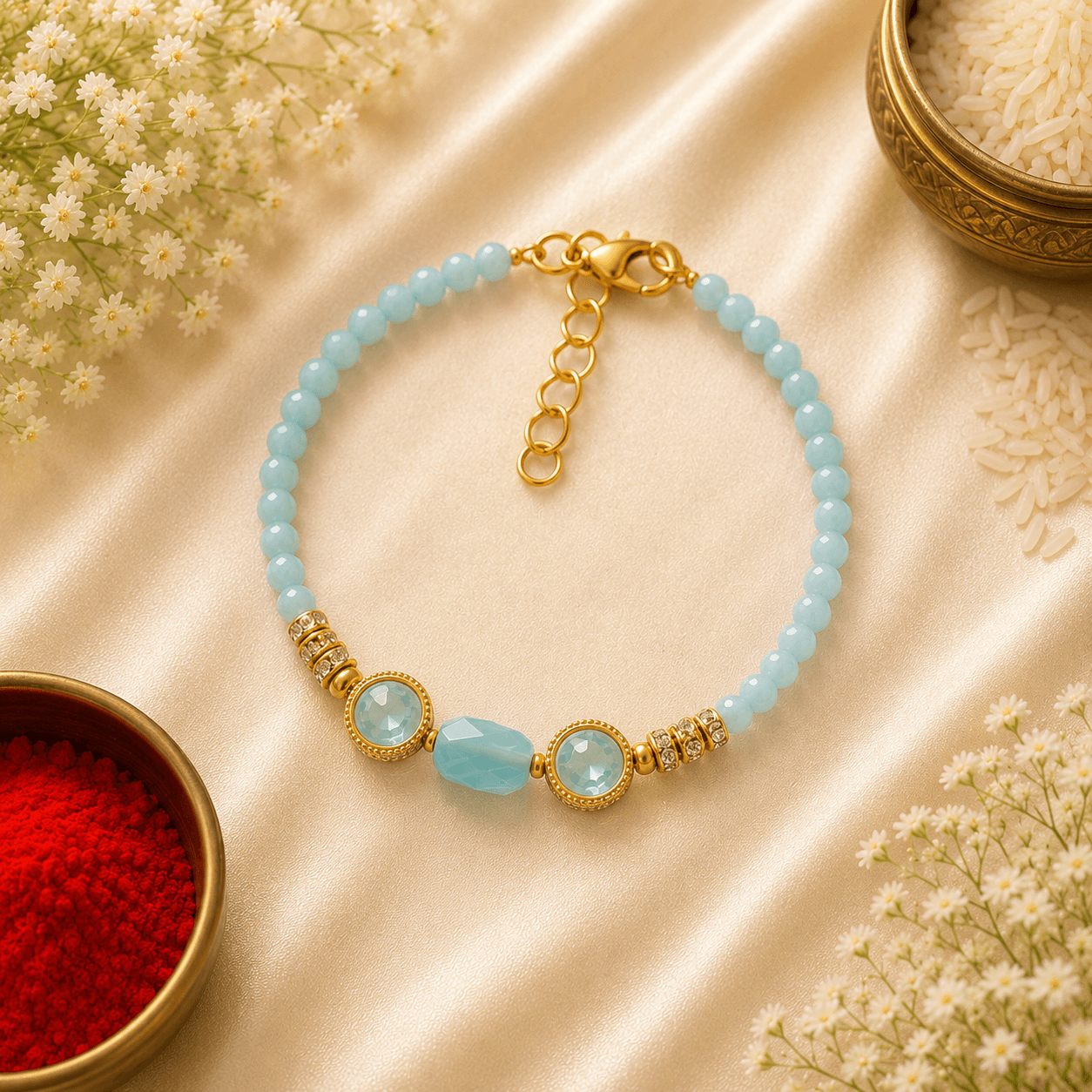 Onyx Leaf Aqua Bhaiya Bhabhi Rakhi Set