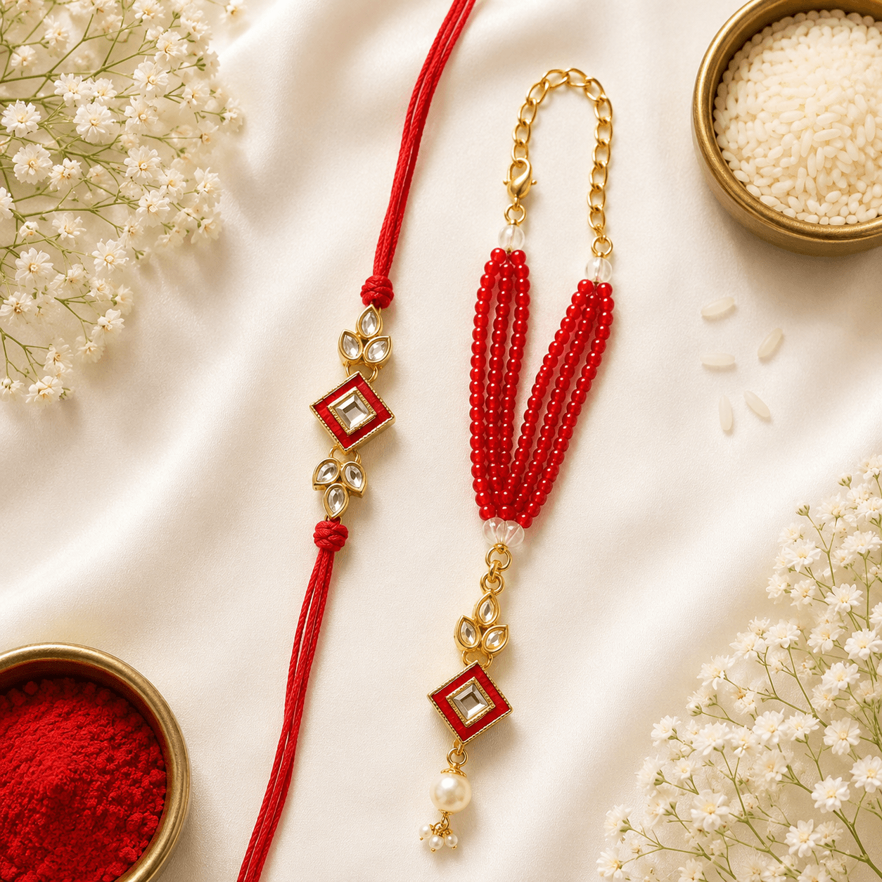 Crimson Meenakari Bhaiya Bhabhi Rakhi Set
