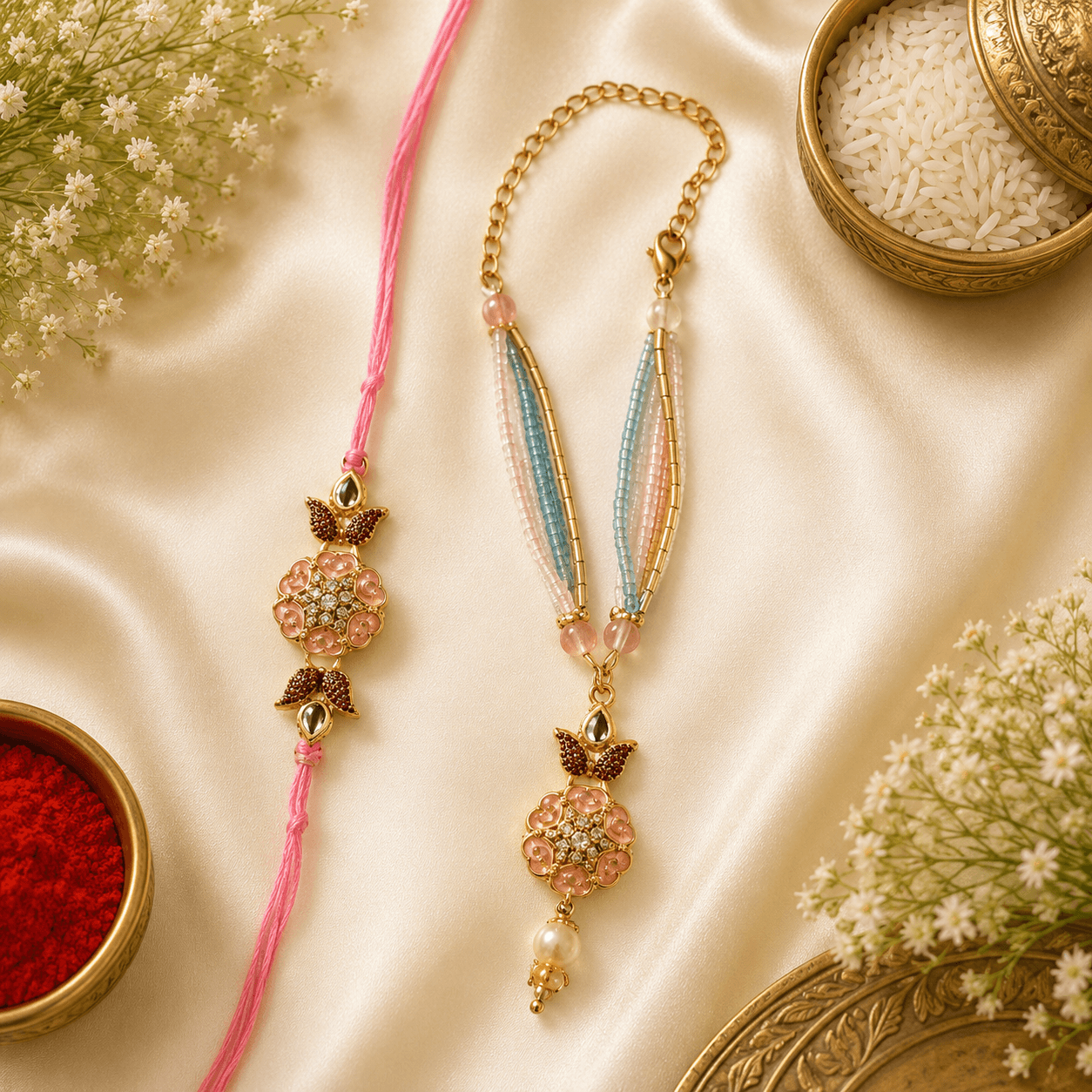 Pink Blossom Gift Frame Bhaiya Bhabhi Set