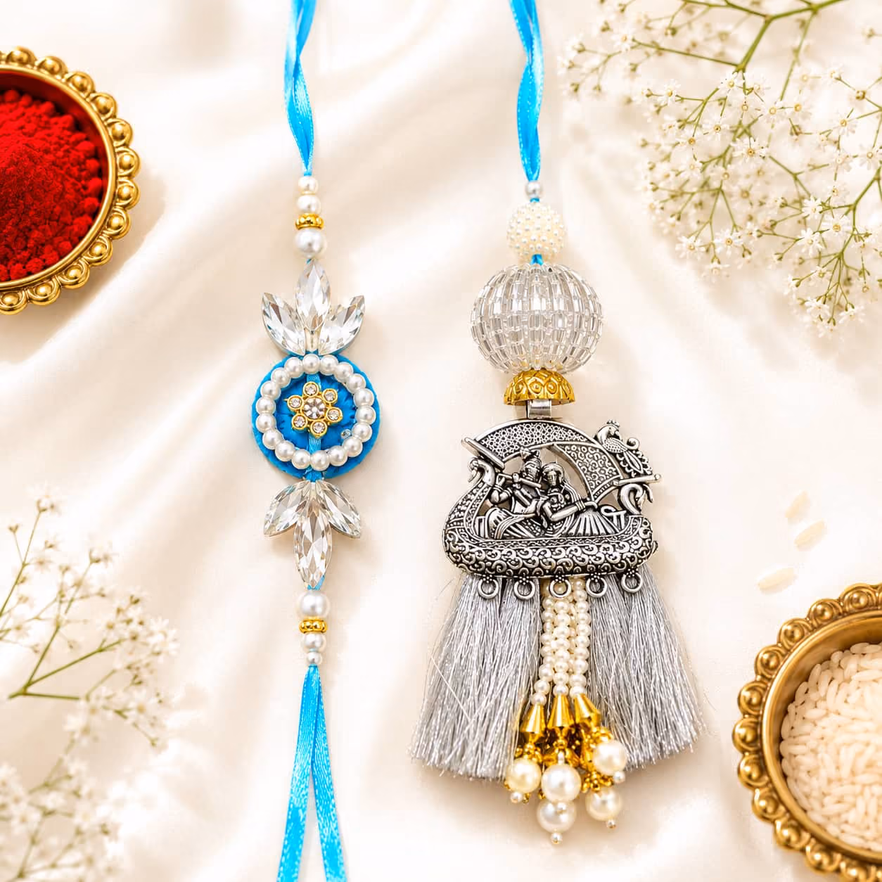 Silver Heritage Bhaiya Bhabhi Rakhi Set