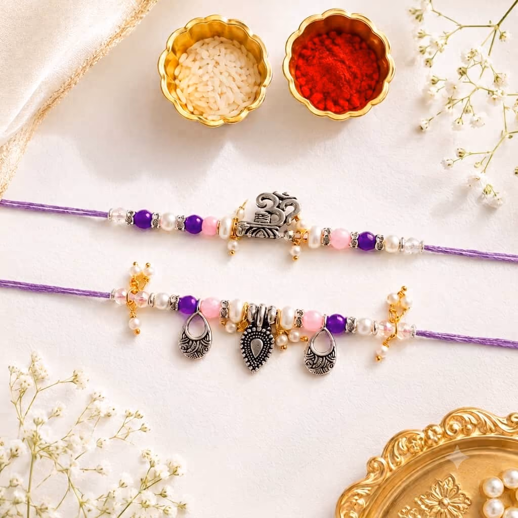 Om Pearl Bhaiya Bhabhi Rakhi Set