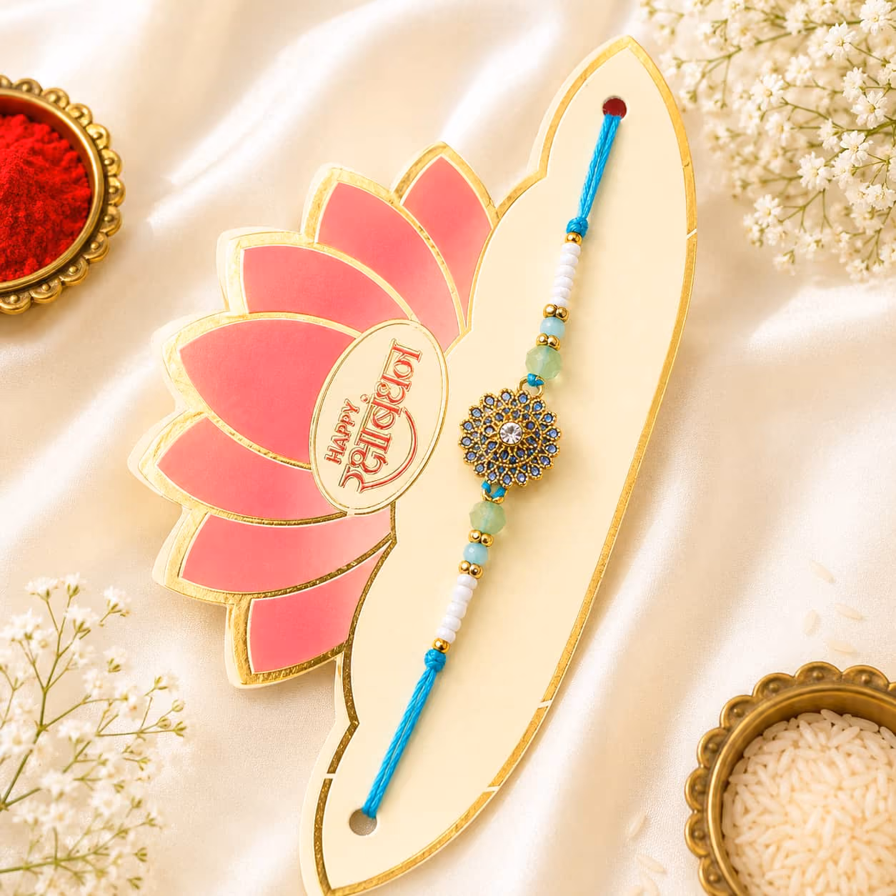 Mint Bloom Floral Designer Rakhi