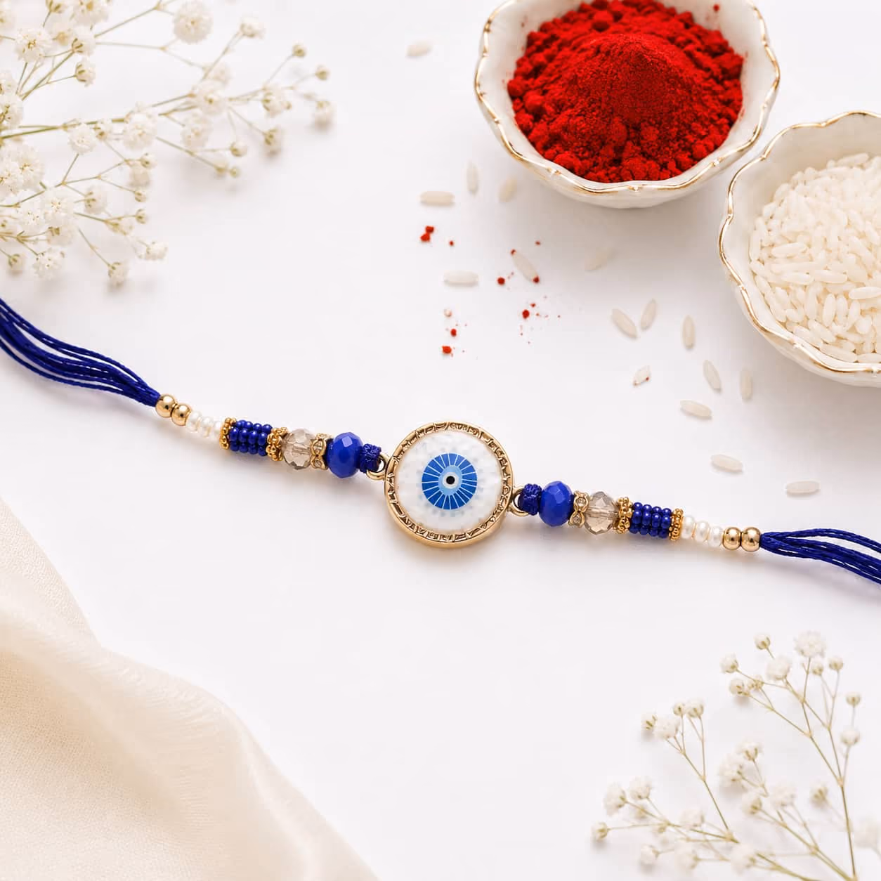 Royal Blue Evil Eye Crystal Rakhi 