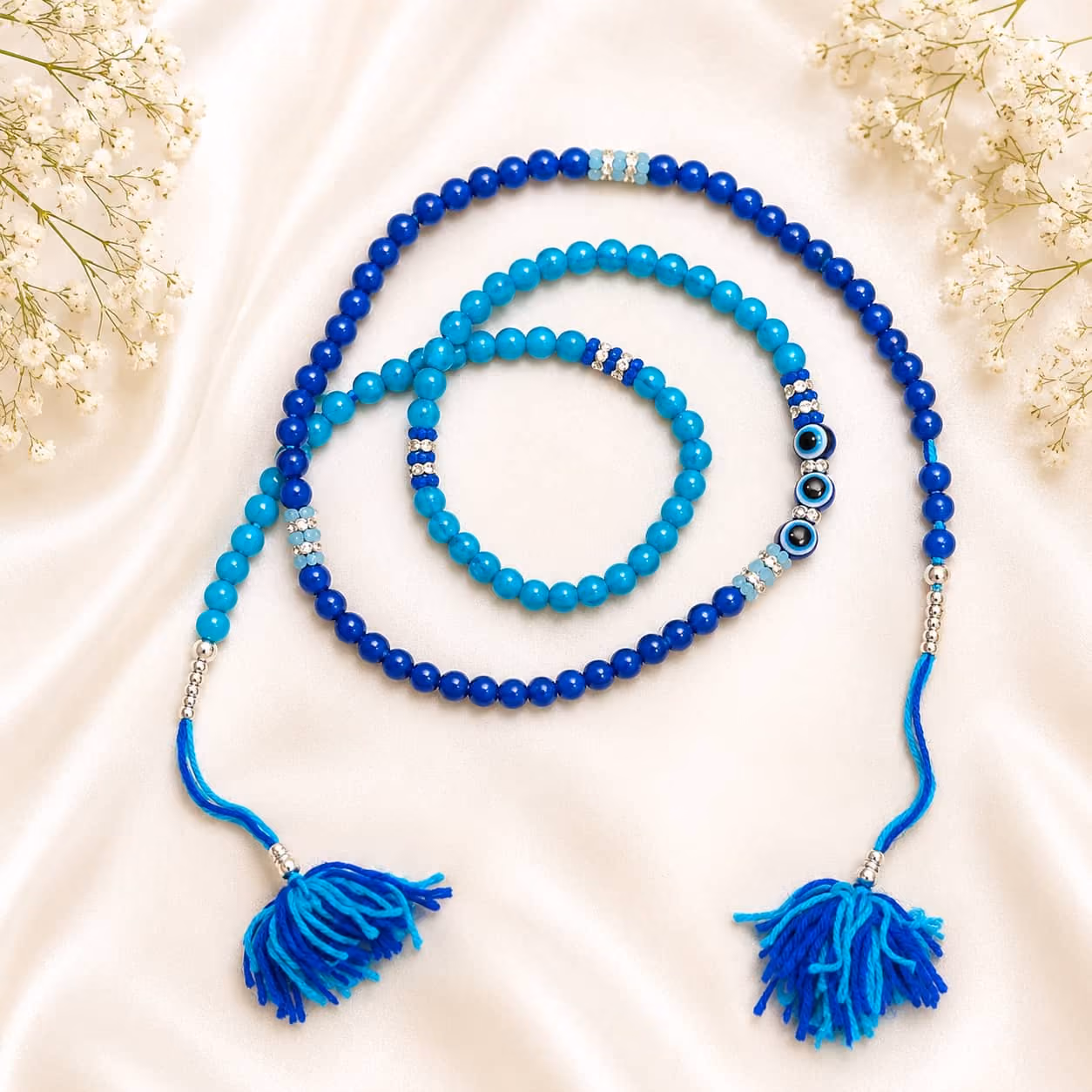 Blue Evil Eye Beaded Dori Rakhi