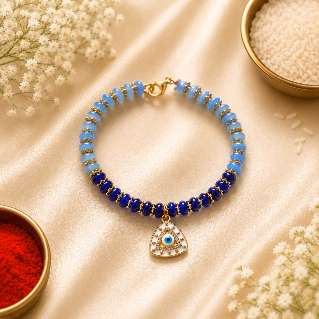 Aqua Evil Eye Tassel Bracelet Rakhi