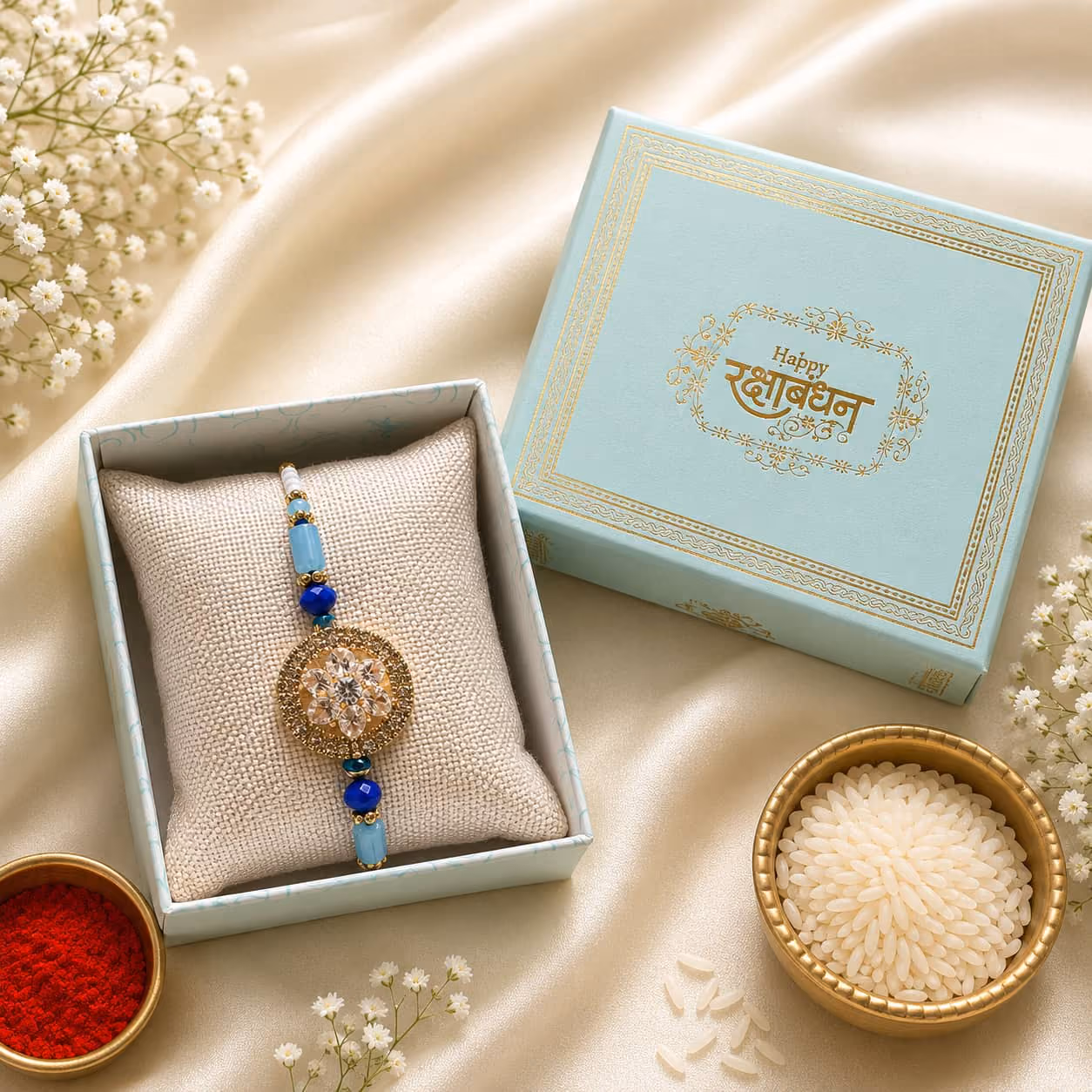 Azure Blossom Crystal Rakhi