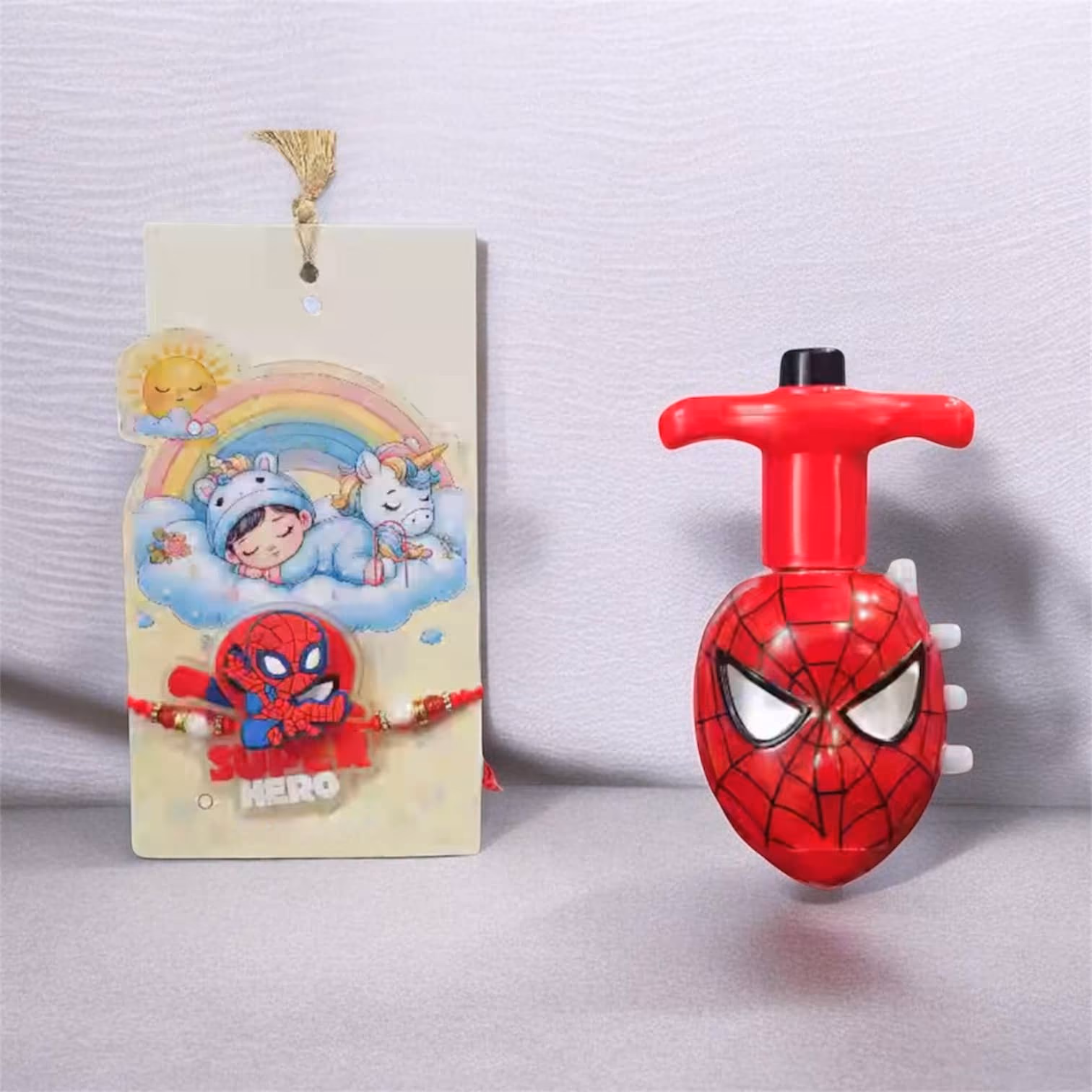 Spiderman Spinner Rakhi with Musical Light Spinner Toy Combo