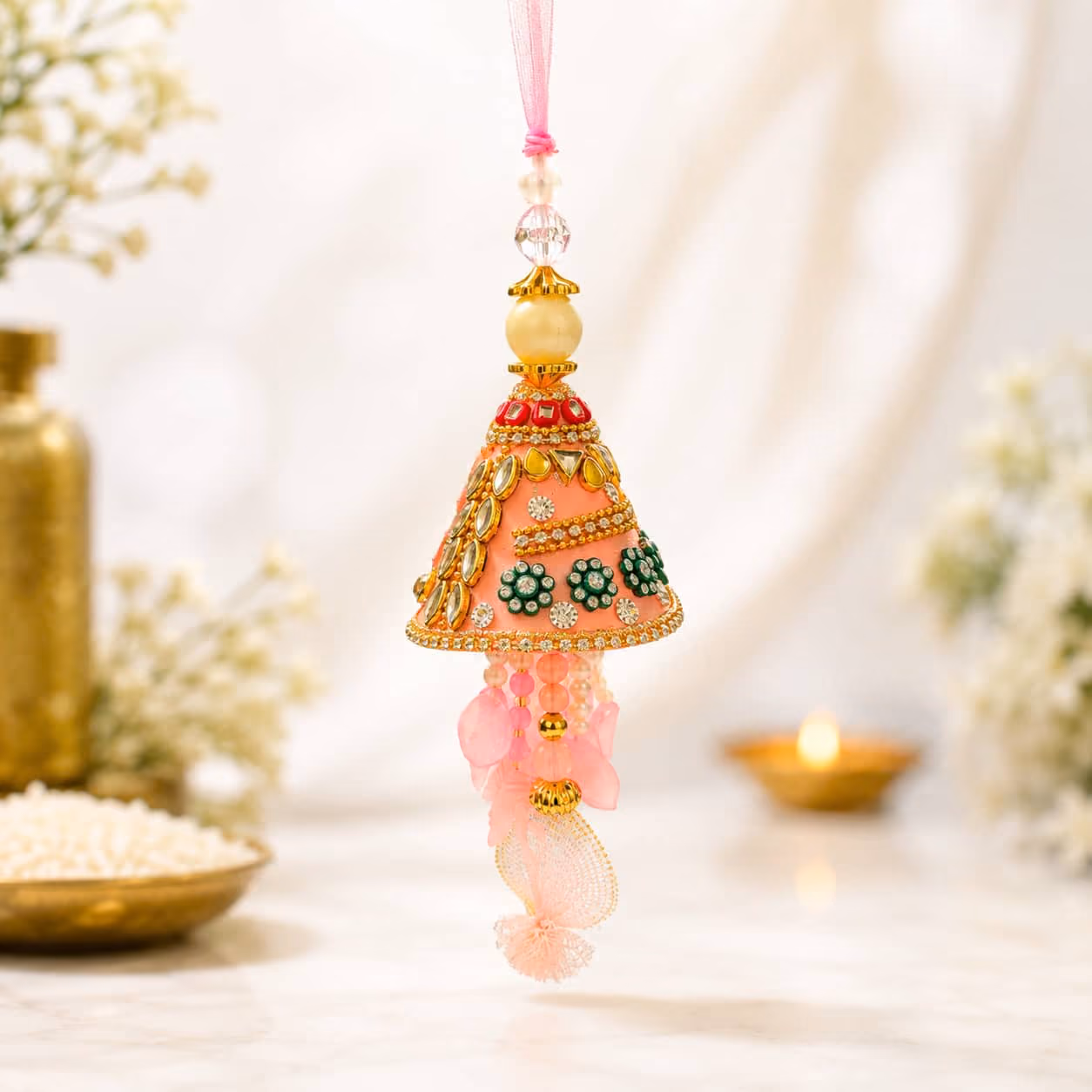 Peach Meenakari Latkan Lumba