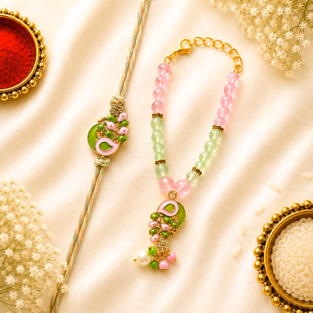 Pastel Peacock Paisley Bhaiya Bhabhi Set