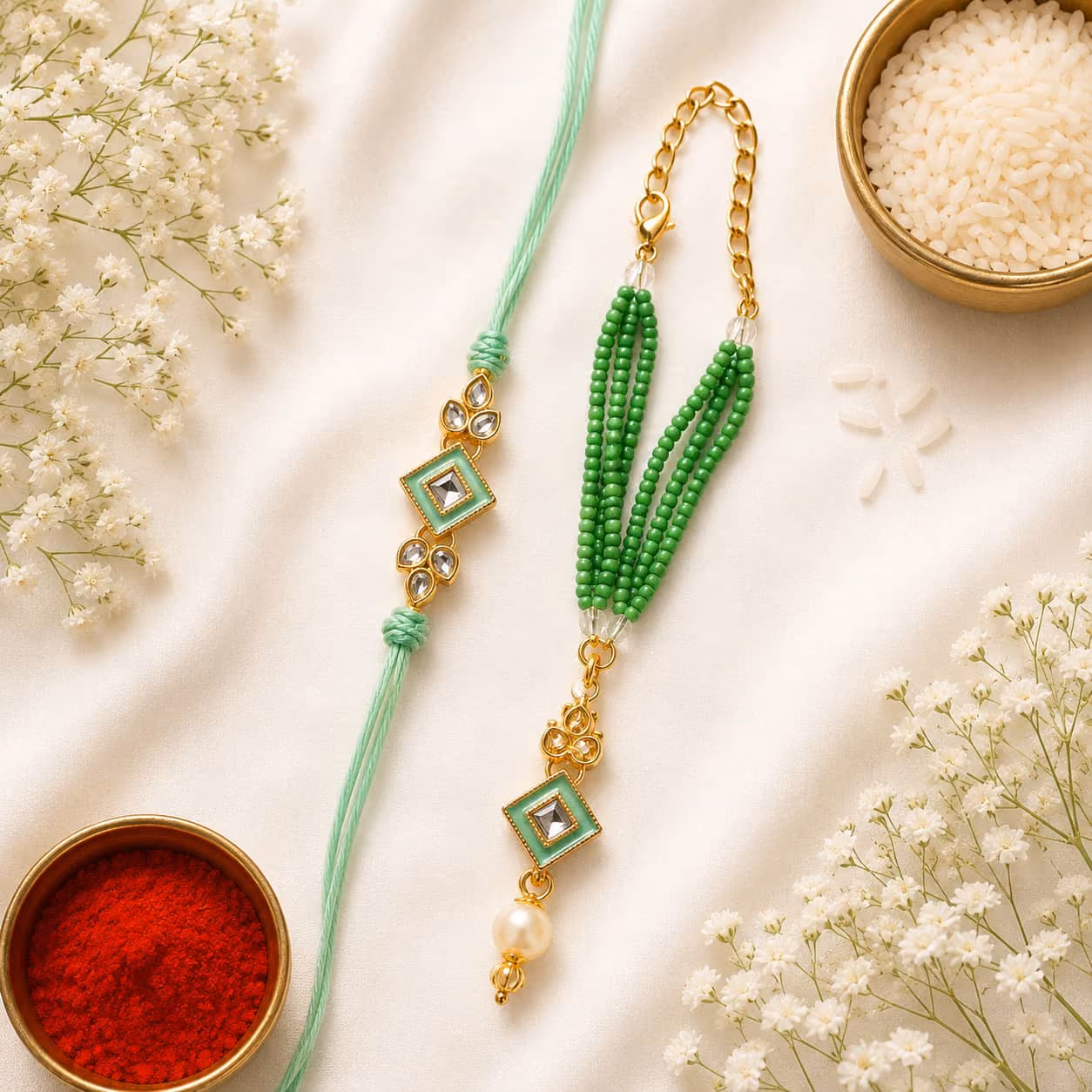 Jade Meenakari Bhaiya Bhabhi Rakhi Set
