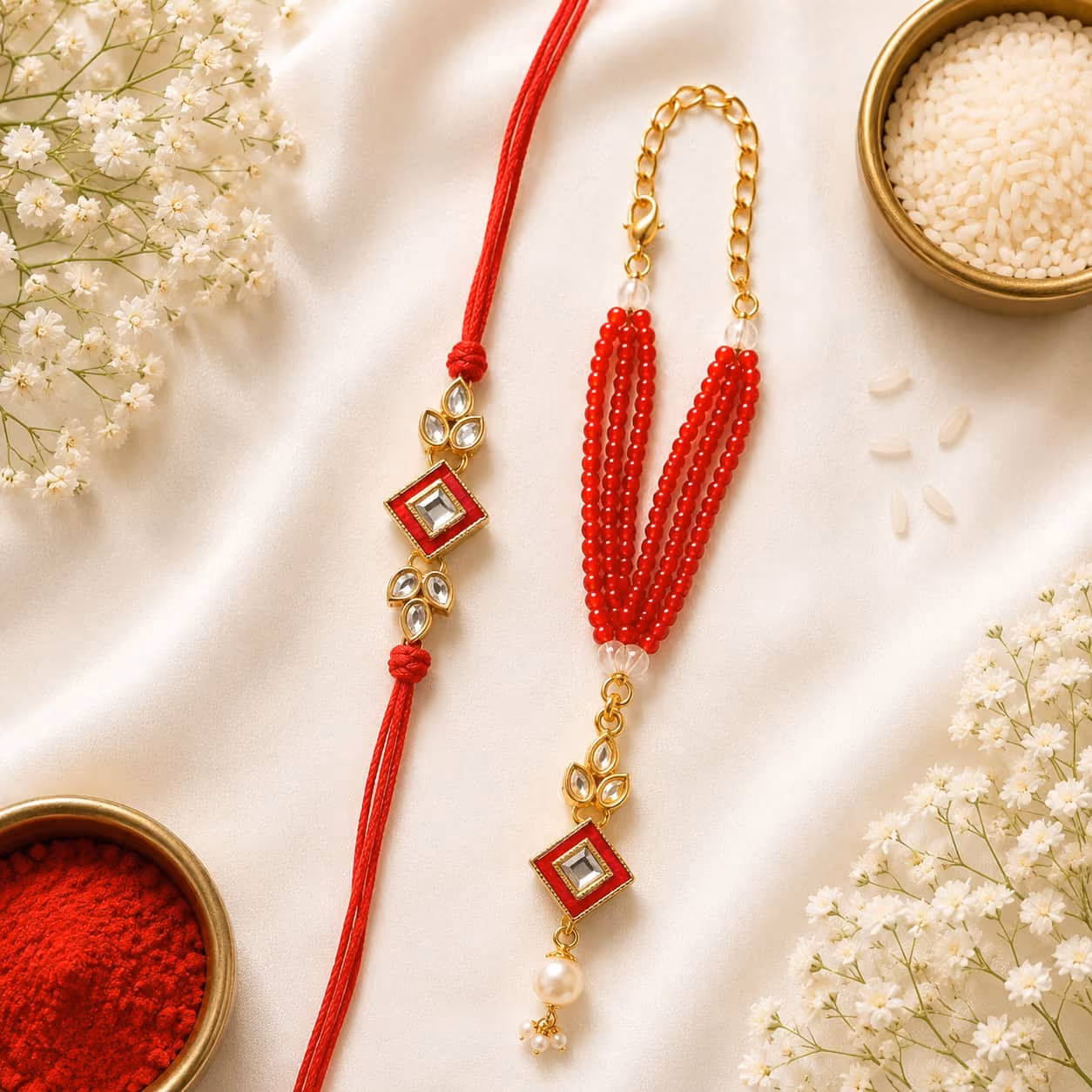 Crimson Meenakari Bhaiya Bhabhi Rakhi Set