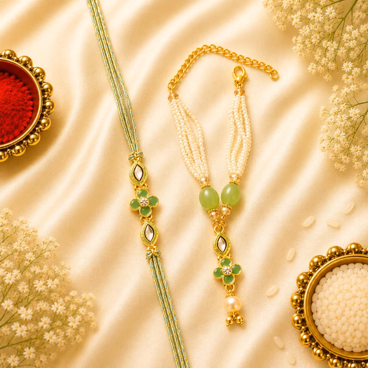 Mint Marquise Bhaiya Bhabhi Rakhi Set