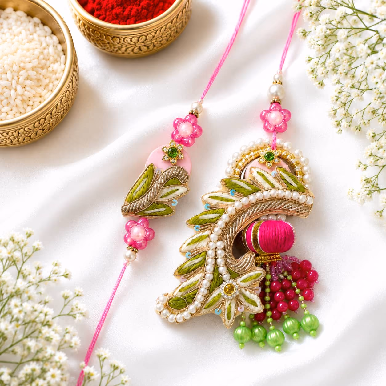 Pearl Paisley Bhaiya Bhabhi Rakhi Set