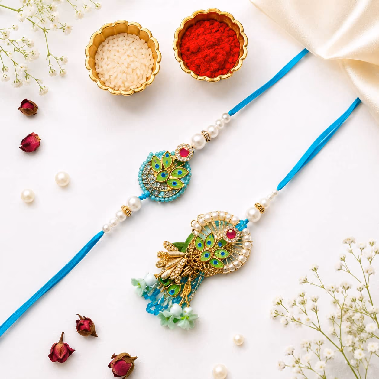 Peacock Elegance Bhaiya Bhabhi Rakhi Set